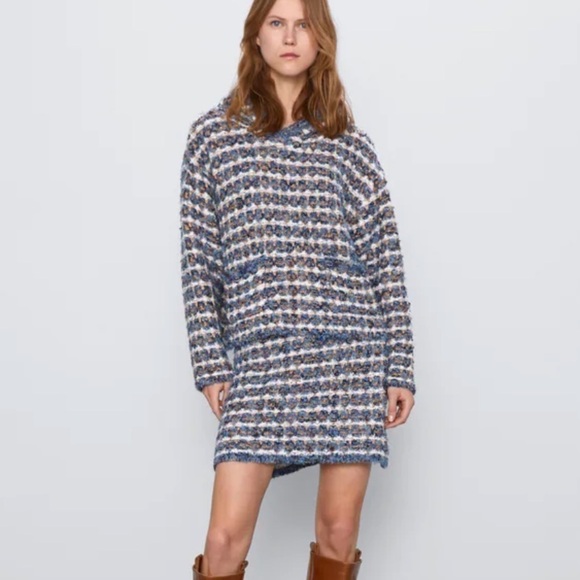 NWOT Zara Knit Tweed Metallic Boxy Oversized Hoodie size M - Picture 2 of 12